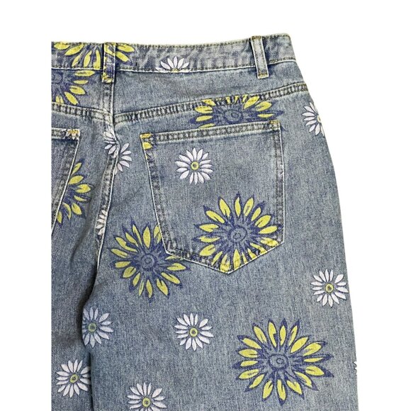 Juny Jeans Women's Size M Blue Denim Straight Leg Floral Boho Sunflower Casual - Picture 8 of 16